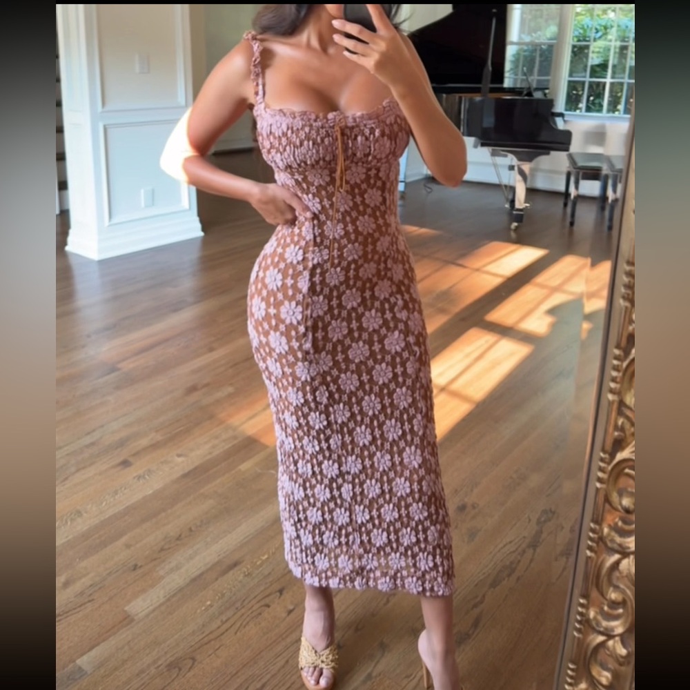 Free People Brown and Pink Floral Midi Dress - Picture 3 of 17